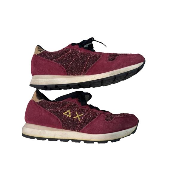 SUN68 ITALY ALLY GLITTER DONNA SNEAKERS BORDEAUX WOMENS US 8 - Picture 1 of 9